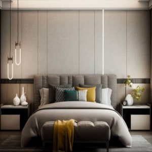 Digitally generated modern style bedroom interior design.

The scene was rendered with photorealistic shaders and lighting in Autodesk® 3ds Max 2020 with V-Ray 5 with some post-production added.